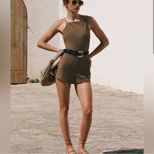 Maeve Anthropologie Chic Micro-strap Tan Romper